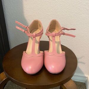 Chase + Chloe Blush Pink T-Strap Heels